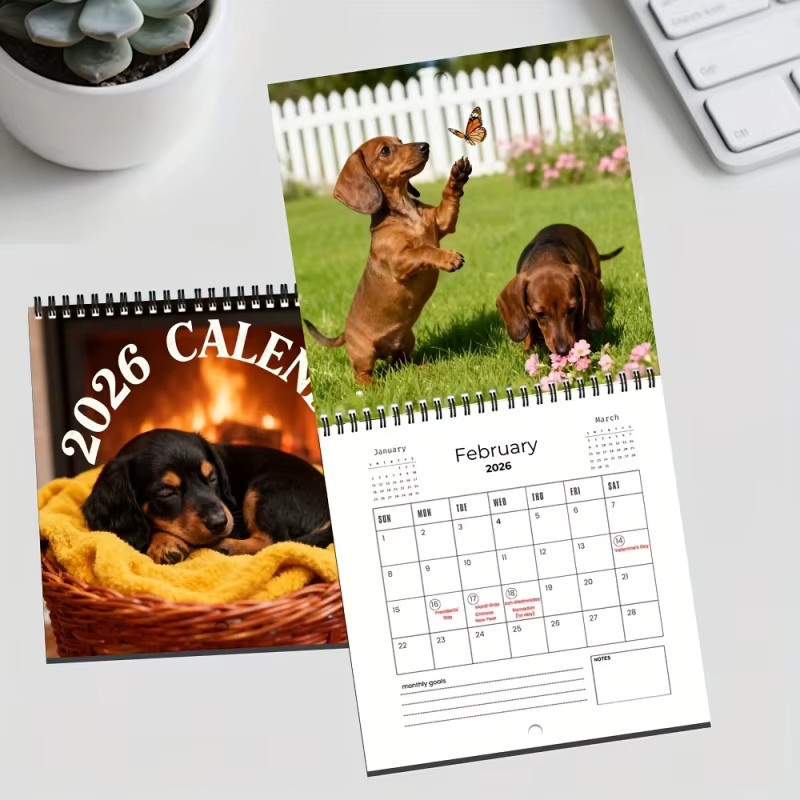 Wandkalender 2026 mit süßem Dackel-Design, 12-Monatsplaner in Mehrfarbig - Bild 3