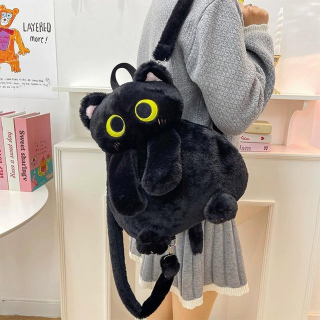 Yiran toy Katze Plüschtier, Schwarzer Rucksack, 33cm, ab 3 Jahre - Bild 1