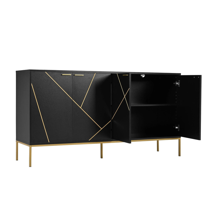 okwish Sideboard Modern mit 4 Türen und Metallfüßen in Schwarz, B/T/H: 150 x 40 x 80 cm - Bild 2