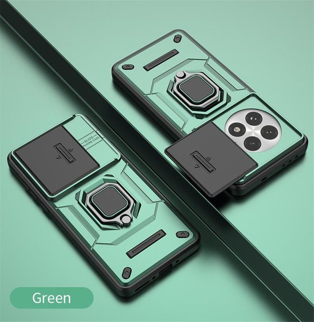 Foohly Armor Stoßfeste Schutzhülle für OnePlus 13 5G und OnePlus 13R mit Ring und magnetischer Autohalterung, grün/transparent - Bild 1