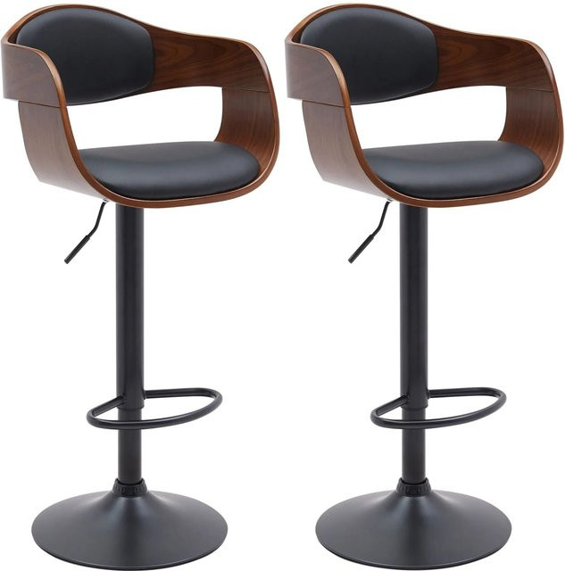 DELUKE 2er Set Barhocker NADAN aus Kunstleder in Walnuss und Schwarz, höhenverstellbare Barstühle mit Lehne und 360 Grad Drehsitz, B/T/H: 48 x 50 x 87 cm - Bild 1