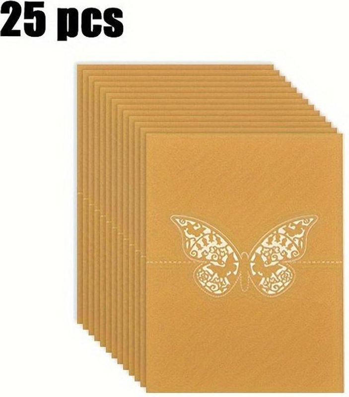25 Stück SZ-Damai 3D-Visitenkarten mit Schmetterlingen in Gold, lasergeschnittenes Design als stehende Tischkarten und Tischdekoration aus Papier - Bild 1