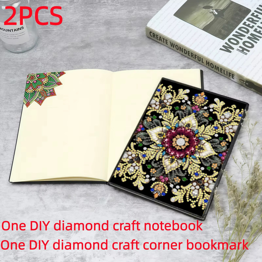 2er Set Diamond-Painting-Notizbuch mit Lesezeichen aus PU-Leder in Multicolour mit Mandala-Muster und Hardcover - Bild 3