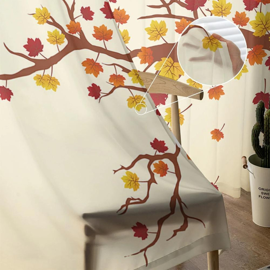 Yiran Furniture Transparentes Voile-Fenstervorhang Herbst Ahorn Gefallene Blätter mit Ösen B: 135 cm, H: 115 cm - Bild 2