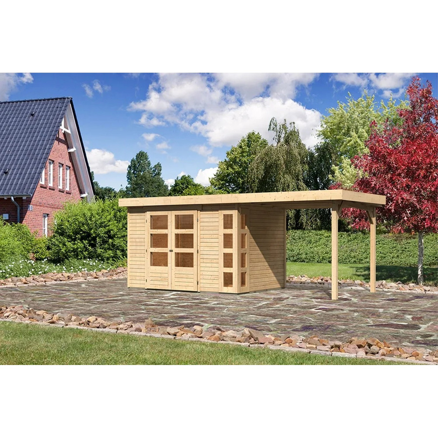 Karibu Holz-Gartenhaus Sölve in Natur mit Flachdach und modernem Design, B: 298 cm, T: 213 cm - Bild 2