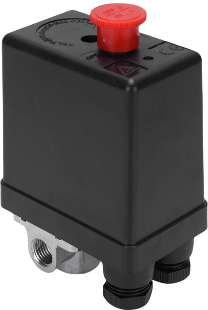KaiSai Luftkompressor Druckschalter mit 4 Anschlüssen und Druckregelventil, 90 PSI bis 120 PSI, 240V 20A, Schwarz - Bild 1