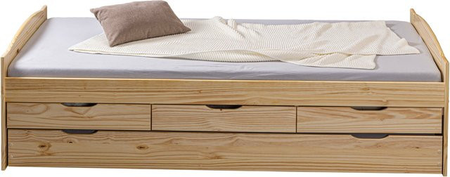 INTER LINK Funktionsbett Marinella aus Kiefer Massivholz in Braun mit Schubladen, B/T/H: 90 x 200 x 100 cm - Bild 1
