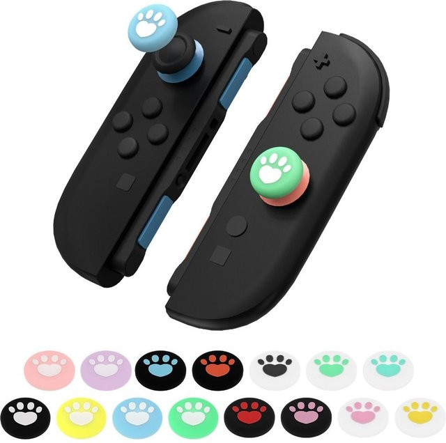 4 Stück ergonomische Daumengriffkappen mit Pfotenabdruck-Design für Nintendo Switch 2, rutschfeste Joystick-Kappen in Schwarz und Bunt - Bild 1