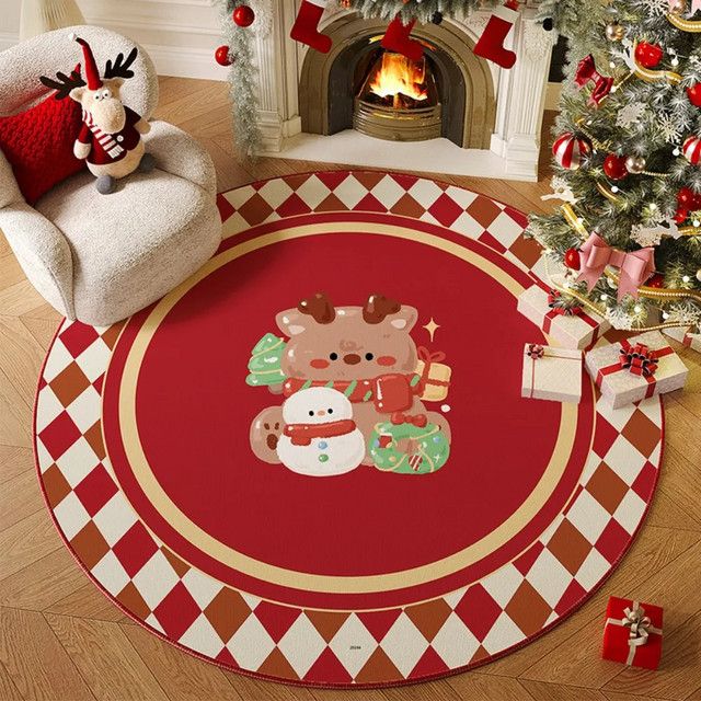 Runder VIKAMA Teppich mit Weihnachtsmotiv für Wohnzimmer und Büro, rutschfest und langlebig - Bild 1