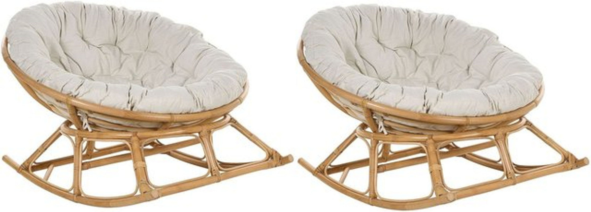2er Set Schaukelstühle Orvieto von BELIANI aus Rattan in Natur und Beige im Bohemian Stil - Bild 1