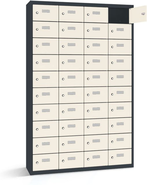 rotstahl Wertfachschrank mit 40 Fächern, Korpus Anthrazitgrau und Türen Weiß, B/T/H: 115 x 30 x 180 cm - Bild 1