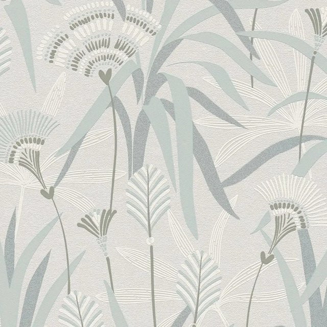PROFHOME 399363-GU Vliestapete mit floralem Art-Nouveau-Blumenmuster in Grau, Blau und Grün mit metallischen Akzenten, Breite: 0,53 m, Länge: 10,05 m - Bild 1