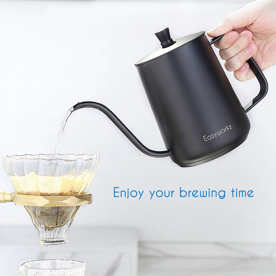 Easyworkz Gooseneck Pour-Over Kaffeekanne aus Edelstahl mit langem schmalem Ausguss, 900 ml, Silber/Schwarz - Bild 2