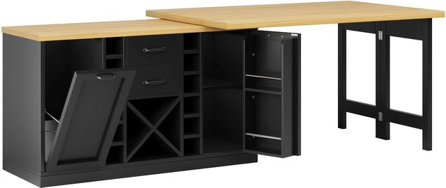 Merax 360° Drehbare Kücheninsel mit Stauraum, Weinregal und Mülleimerhalter in Weiß/Schwarz, B/T/H: 103 x 60 x 40 cm - Bild 1