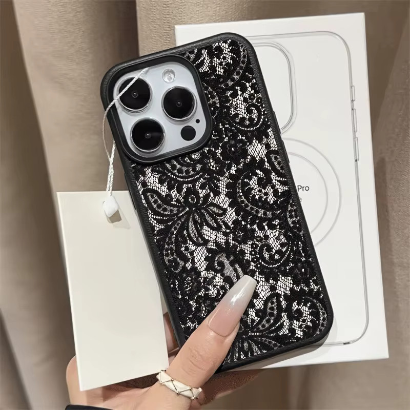 Schwarze TPU Schutzhülle mit Spitzenmuster für Apple iPhone 17, 16, 15, 14, 13, 12, 11 und Air Pro Max Serien mit Anti-Drop-Schutz - Bild 3
