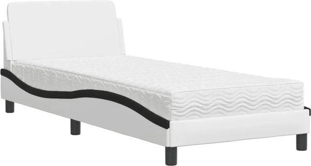 vidaXL Bett Dover mit Matratze aus Kunstleder und Strick in Weiß-Schwarz B/T/H: 90 x 190 cm - Bild 1