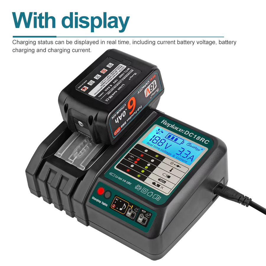 Waitley Batterieladegerät mit 3A Schnellladestrom für Makita 14,4 V und 18 V Akkus DC18RCT DC18RA BL1850 BL1860 in Schwarz - Bild 3