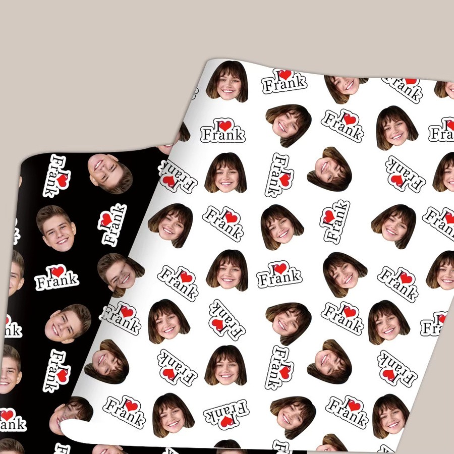 Joy-enlife Individuelles Geschenkpapier mit Gesicht und Namen für Valentinstag und Hochzeiten, Schwarz-Weiß mit rotem Herz, 3 oder 6 Stück - Bild 6