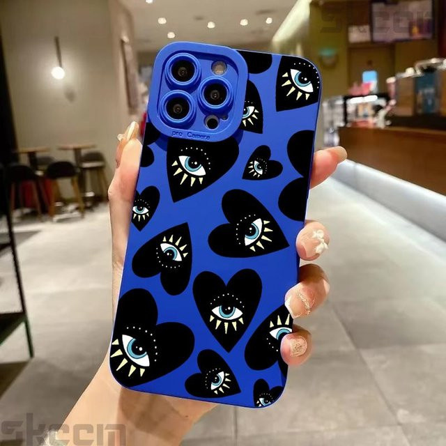 Yiran bag Handyhülle mit Glückliches Auge und Böses Auge Motiv für iPhone 11 bis 16 Pro Max, stoßfest und weich, Schwarz und Blau - Bild 1