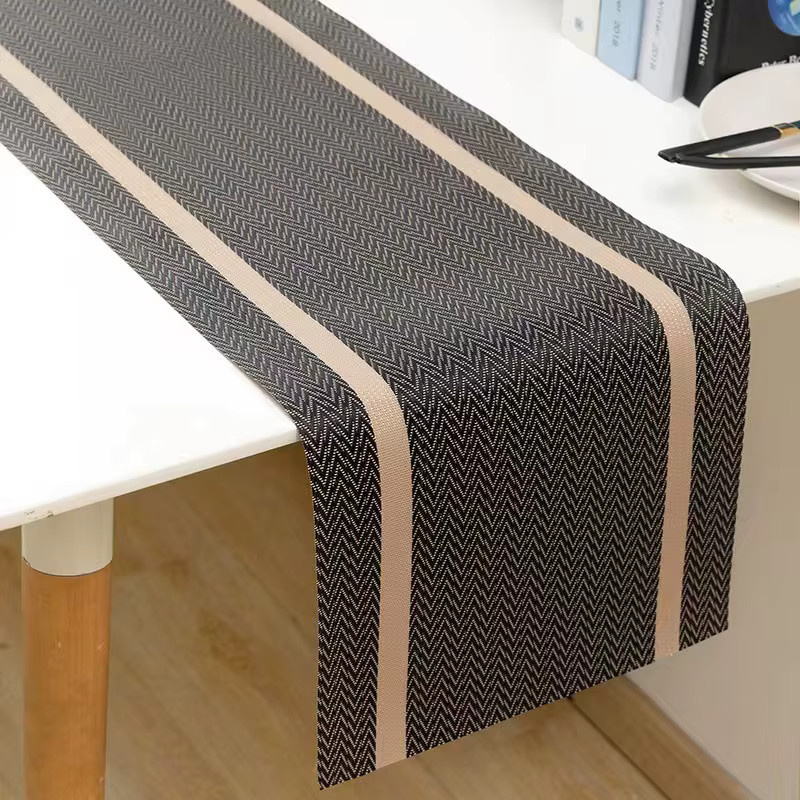 VIKAMA Tischläufer mit minimalistischem Streifendesign in Schwarz-Weiß-Grau, wasserabweisend und schmutzabweisend, B: 90 cm, T: 33 cm - Bild 2
