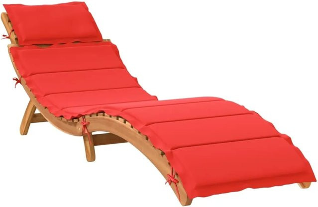 vidaXL Sonnenliege aus Akazienholz mit roter Auflage - Bild 1