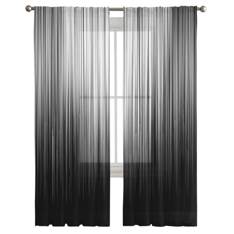 A Family Of Home Textiles Transparente Tüll-Vorhänge mit schwarz-weißen vertikalen Streifen, 2er-Set, Breite: 135 cm, Höhe: 213 cm - Bild 3