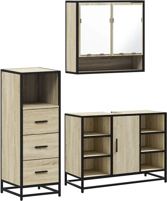 vidaXL 3-teiliges Badmöbel-Set in Sonoma Eiche mit Spiegelschrank, Waschbeckenunterschrank und Badezimmerschrank im industriellen Stil - Bild 1