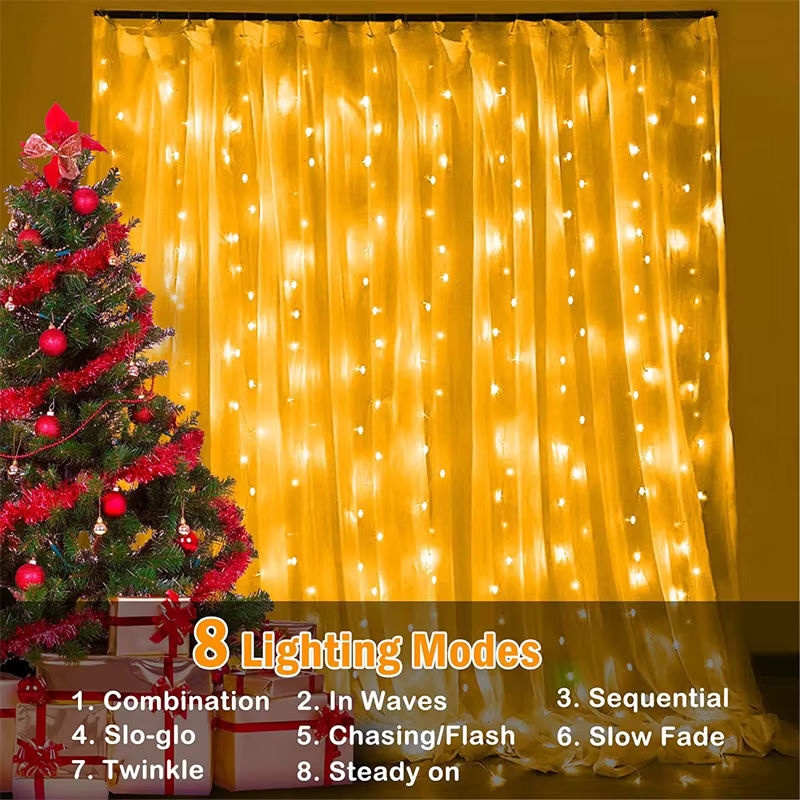IEEYEEY Solar-Vorhang-Lichterkette LED Warmweiß Wasserdicht Boho Dekoration für Garten und Außenbereich - Bild 3