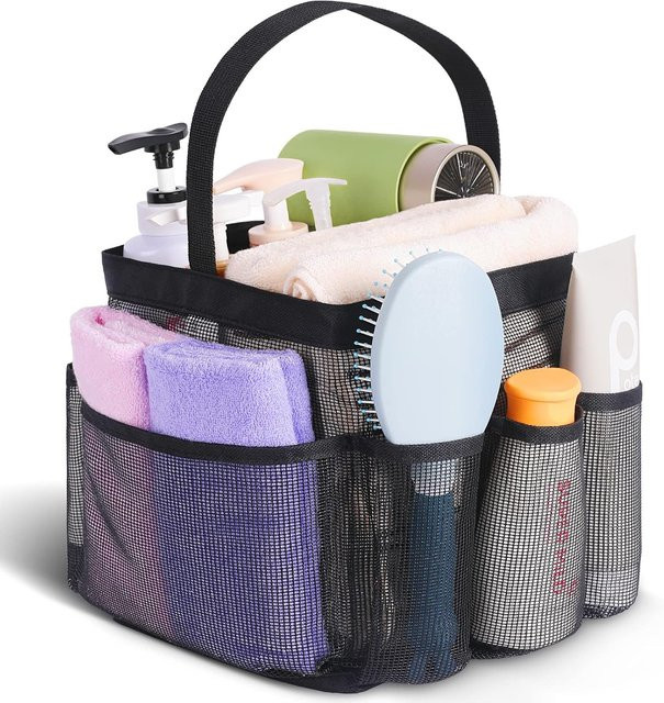 Tragbarer Netz-Duschkorb von Binchi Outdoor Product in Schwarz mit 8 Fächern für Wohnheim, Strand und Fitnessstudio - Bild 1