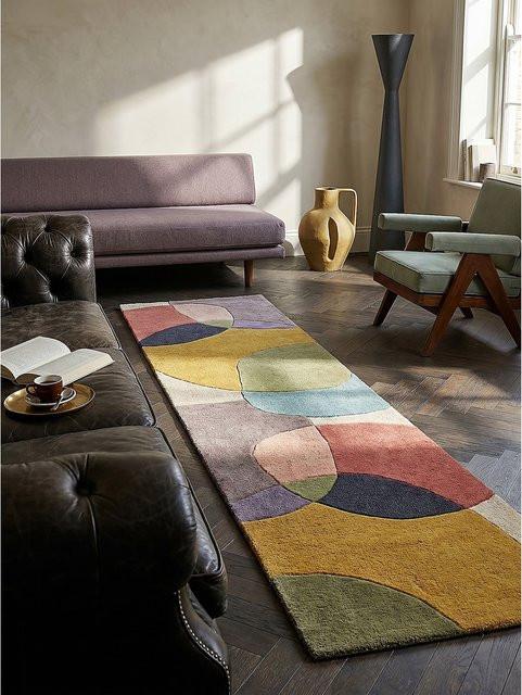 Handgeschnitzter Wollteppich AIRE von Kadima Design in Bunt mit abstraktem Farbfeld Design, Breite: 120 cm, Tiefe: 170 cm - Bild 1