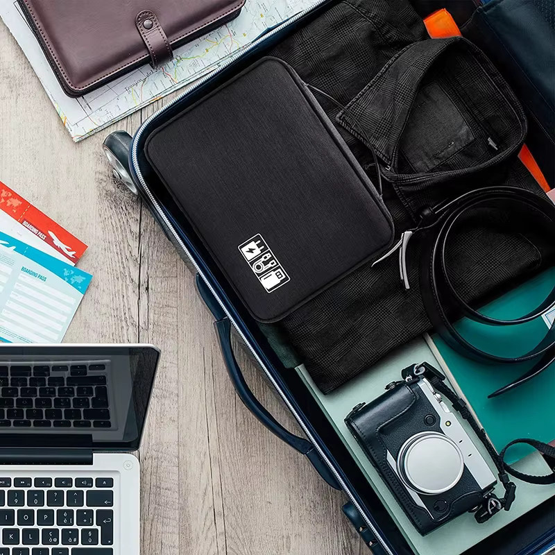 QUEENSHOW Tragbare digitale Aufbewahrungstasche für USB-C Gadgets und Elektronikzubehör, wasserdicht, Schwarz - Bild 4