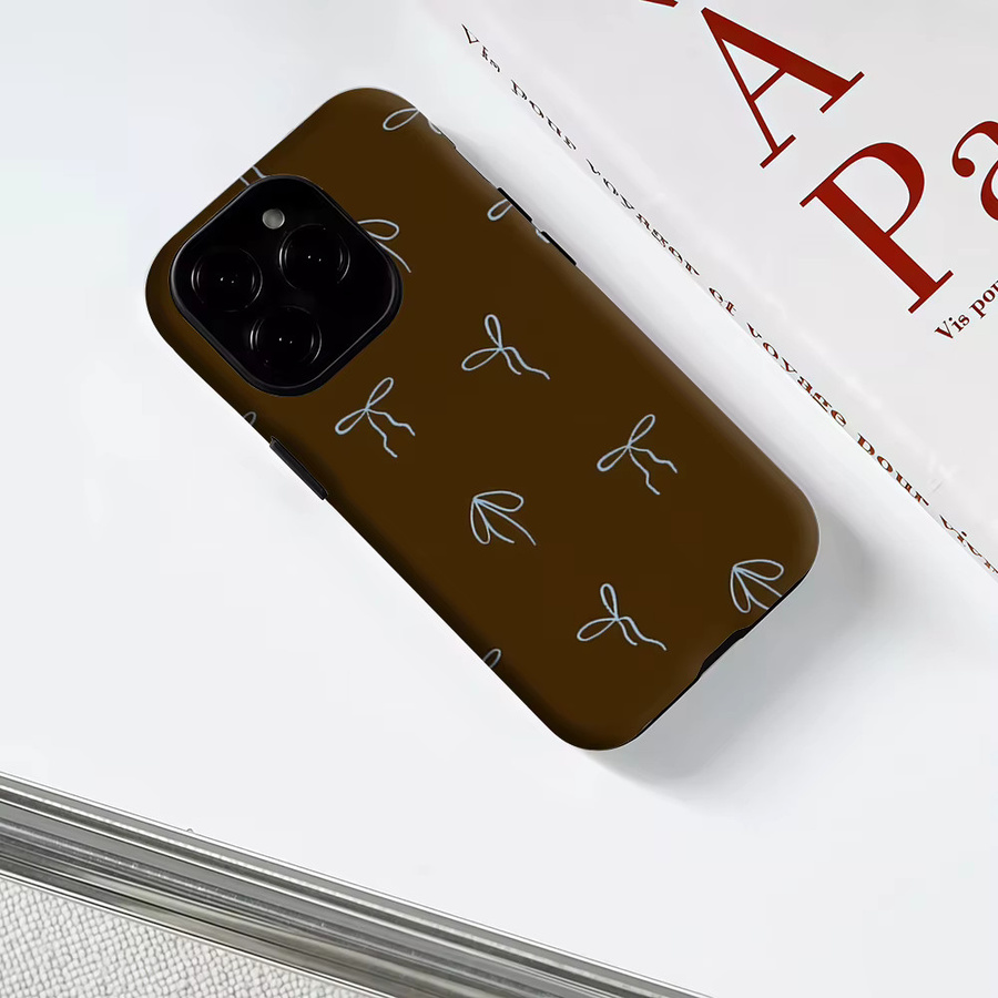 Potdemiel Handyhülle mit weißer Schleife für iPhone 17 16 15 14 13 Pro Max Plus, robuste doppelschichtige Hülle mit Magnetfunktion, Hellbraun - Bild 3
