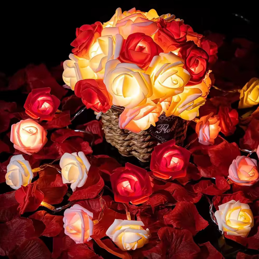 LED Rosen Lichterkette zur Dekoration in Rot, Weiß und Rosa für Valentinstag, Hochzeit oder Party - Bild 2