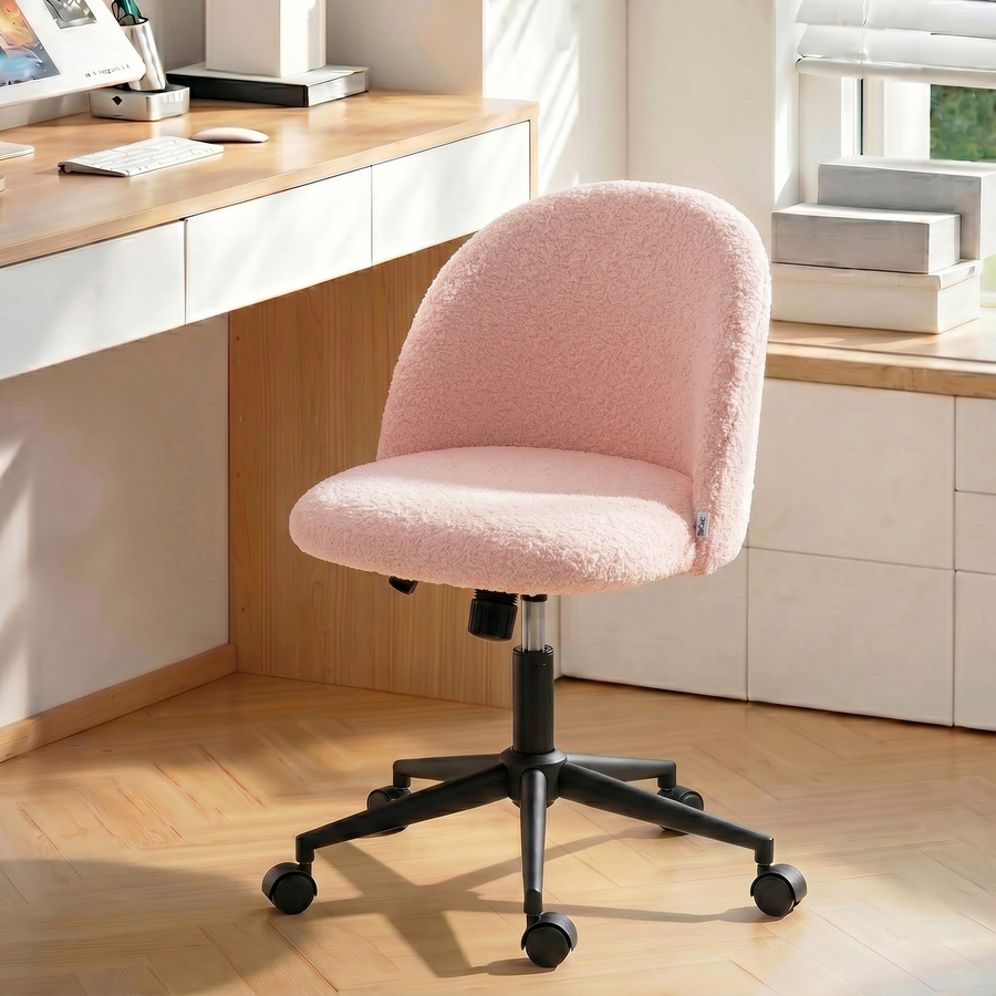 HOMCOM Schreibtischstuhl in Rosa mit Teddyfleeceoptik, höhenverstellbarer Bürostuhl mit Wippfunktion und Rollen - Bild 2