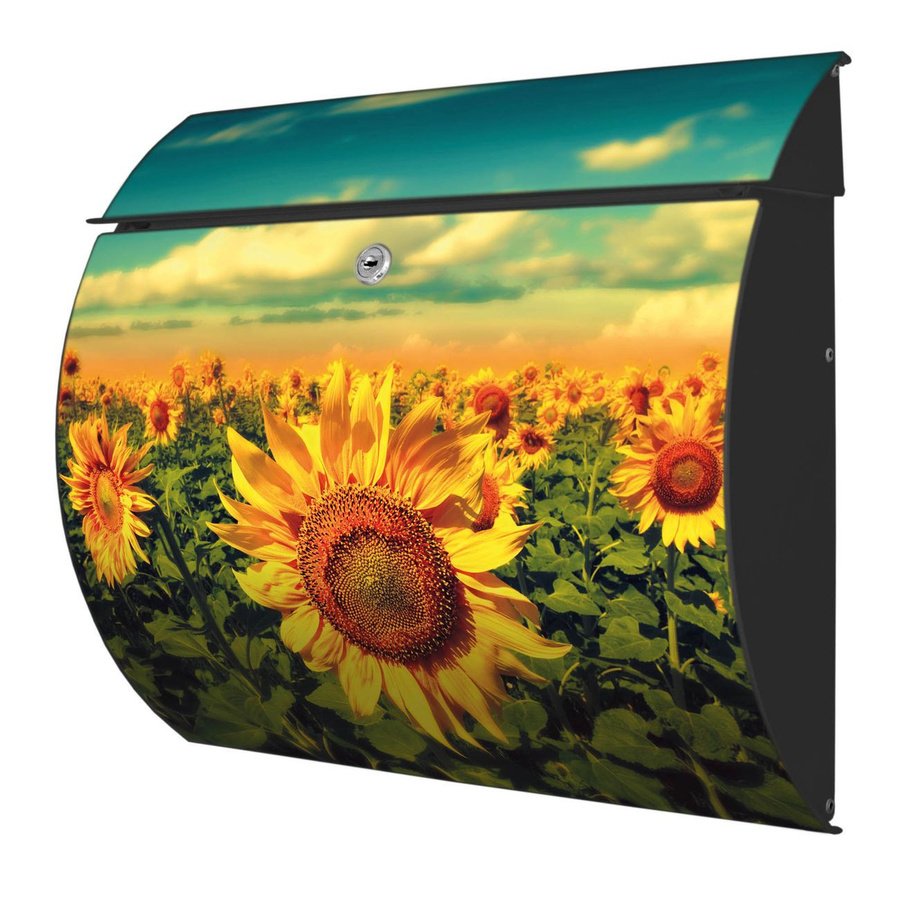 banjado Burg-Wächter Postkasten Toscana mit Sonnenblumen-Motiv in Anthrazit, Briefkasten aus Edelstahl mit A4-Einwurf, B/T/H: 38 x 33 x 11 cm - Bild 1