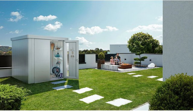 Biohort Gerätehaus Neo 2B mit Standardtür aus Metall in Silber Metallic, B/T/H: 236 x 236 x 222 cm - Bild 1