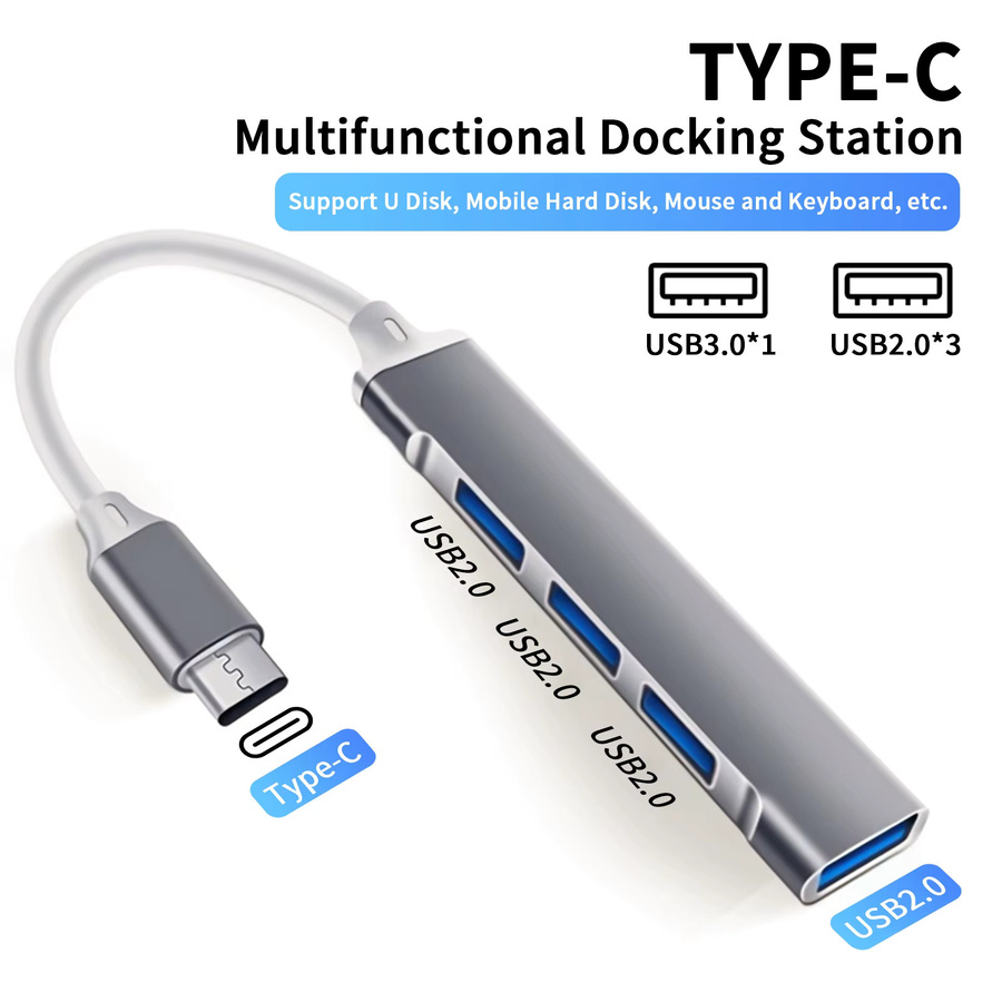 4 in 1 USB C Docking Station Hub Adapter mit USB 3.0 in Silber für MacBook Pro, iPad, Samsung und HP Laptop - Bild 3