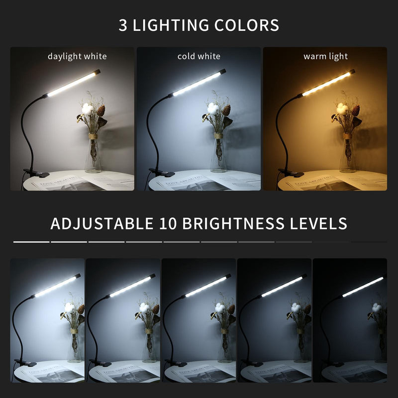 TOMTOP JMS LED-Schreibtischlampe zum Aufstecken in Schwarz mit dimmbarer Helligkeit und Touch-Steuerung für Schreibtisch und Bett - Bild 4