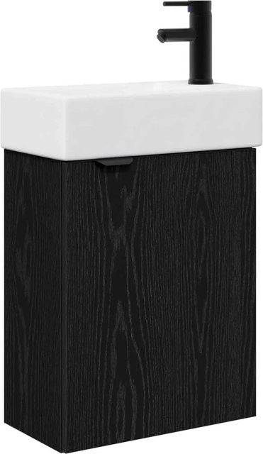 vidaXL Badezimmer Waschtischunterschrank modern mit Keramikwaschbecken und Scharniertüren, Wandmontage, Schwarz/Weiß - Bild 1