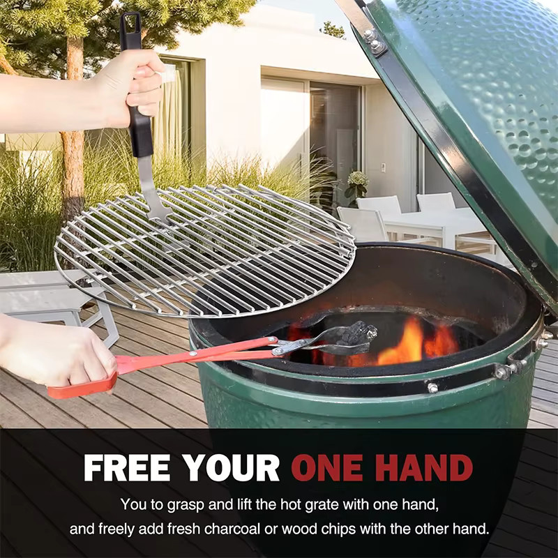 Venlohome Verbrühungssicherer Grillrostheber aus Gusseisen mit Hebelverschluss und Greifgriff für Barbecue-Grills - Bild 5