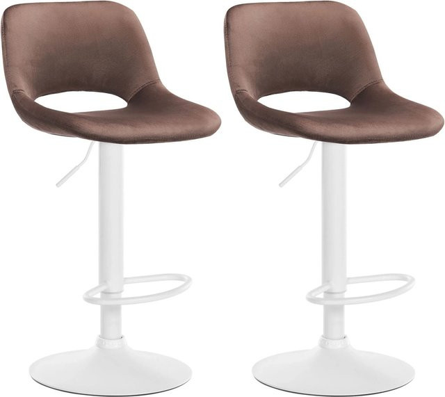 DELUKE Barhocker JAKSON 2er Set, Barstühle mit Lehne aus Samt in Braun und Weiß, drehbar mit Metallfuß - Bild 1