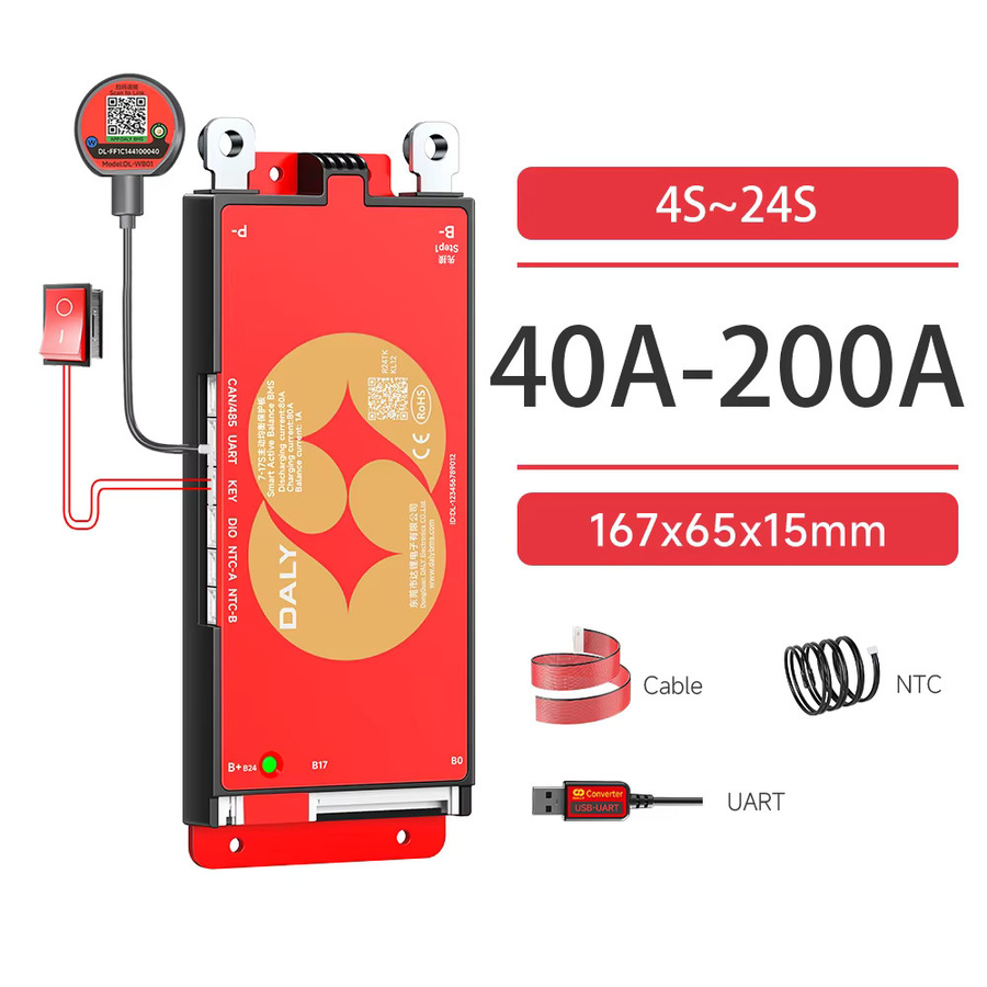Daly Smart Active BMS mit aktivem Balancer und WiFi, UART sowie RS485, Farbe: Rot - Bild 2