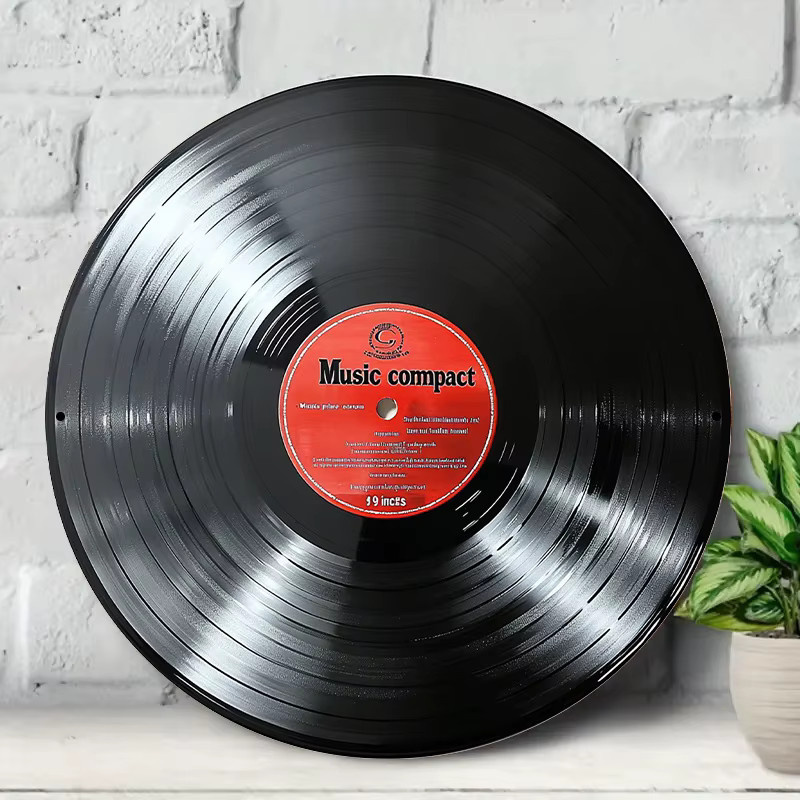 Retro Vinyl-Schallplatten-Metallschild CIFBUY in Rot und Schwarz, runde 2D Wanddekoration für Zuhause, Bar und Café, Durchmesser: 20 cm - Bild 2