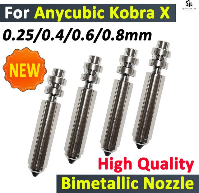 Anycubic Kobra X Bimetall-Hotend-Düsen Druckkopf-Baugruppe in Silber für FDM-Drucker mit Düsenstärken 0,25 mm, 0,4 mm, 0,6 mm und 0,8 mm - Bild 1