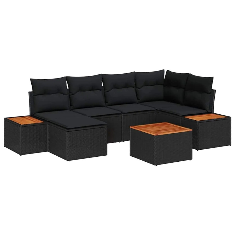 7-teiliges vidaXL Garten-Sofa-Set in L-Form aus Poly-Rattan und Stahl mit Kissen in Schwarz - Bild 2