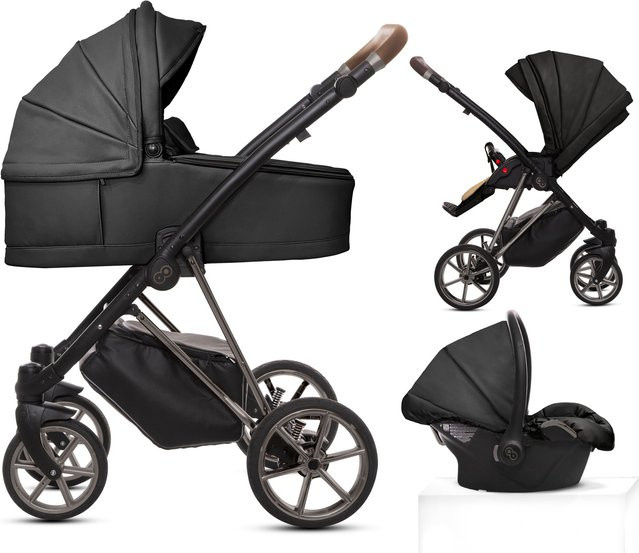 TPFLiving 3in1 Kinderwagen Royal aus Kunstleder in Onyx mit Gestell in Space Grau - Bild 1
