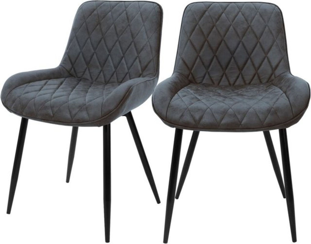 ML-Design 2er Set Esszimmerstühle mit Armlehnen in Anthrazit aus PU-Kunstleder und Samt mit Rauten-Steppung und Stahlbeinen - Bild 2