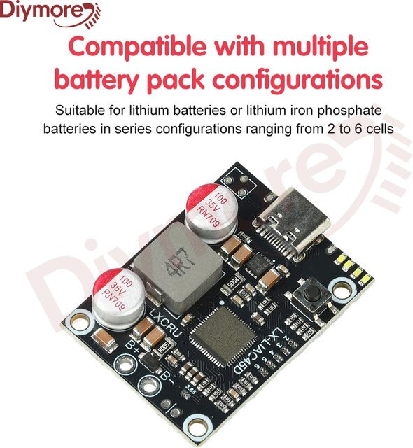 diymore PD45W Schnelllade-Powerbank-Modul DIY Mainboard für Lithium-Ionen und Lithium-Eisenphosphat-Batterien 2-6S, Schwarz - Bild 1