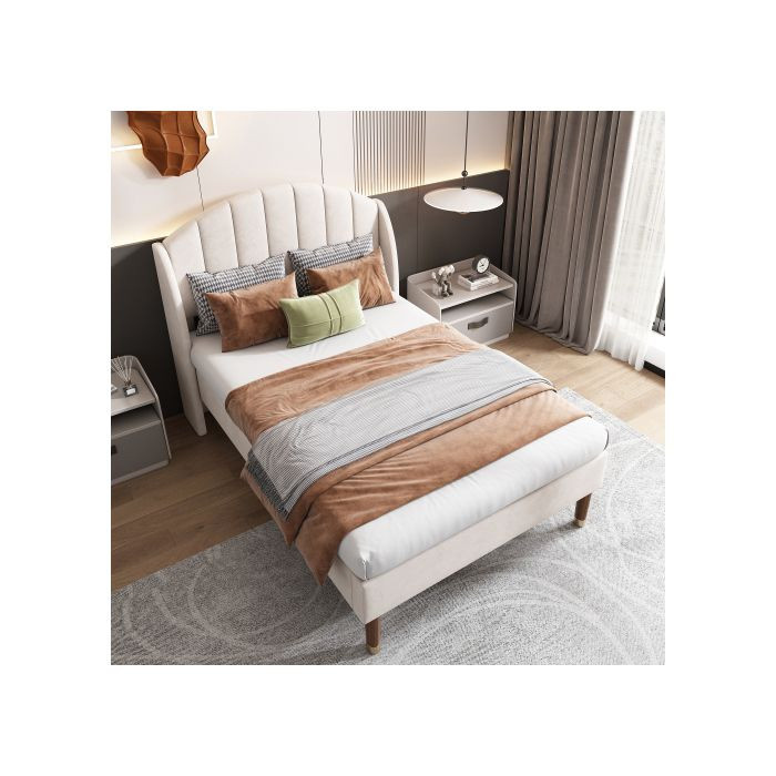 Gepolstertes Bett MUVOE aus Samt in Beige mit Lattenrost, Breite: 90 cm, Tiefe: 200 cm - Bild 2