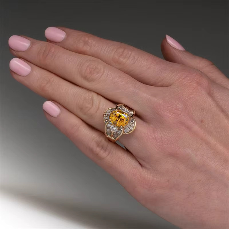 Huitan Ring, ovale gelbe Zirkonia, Gold, Damen - Bild 2